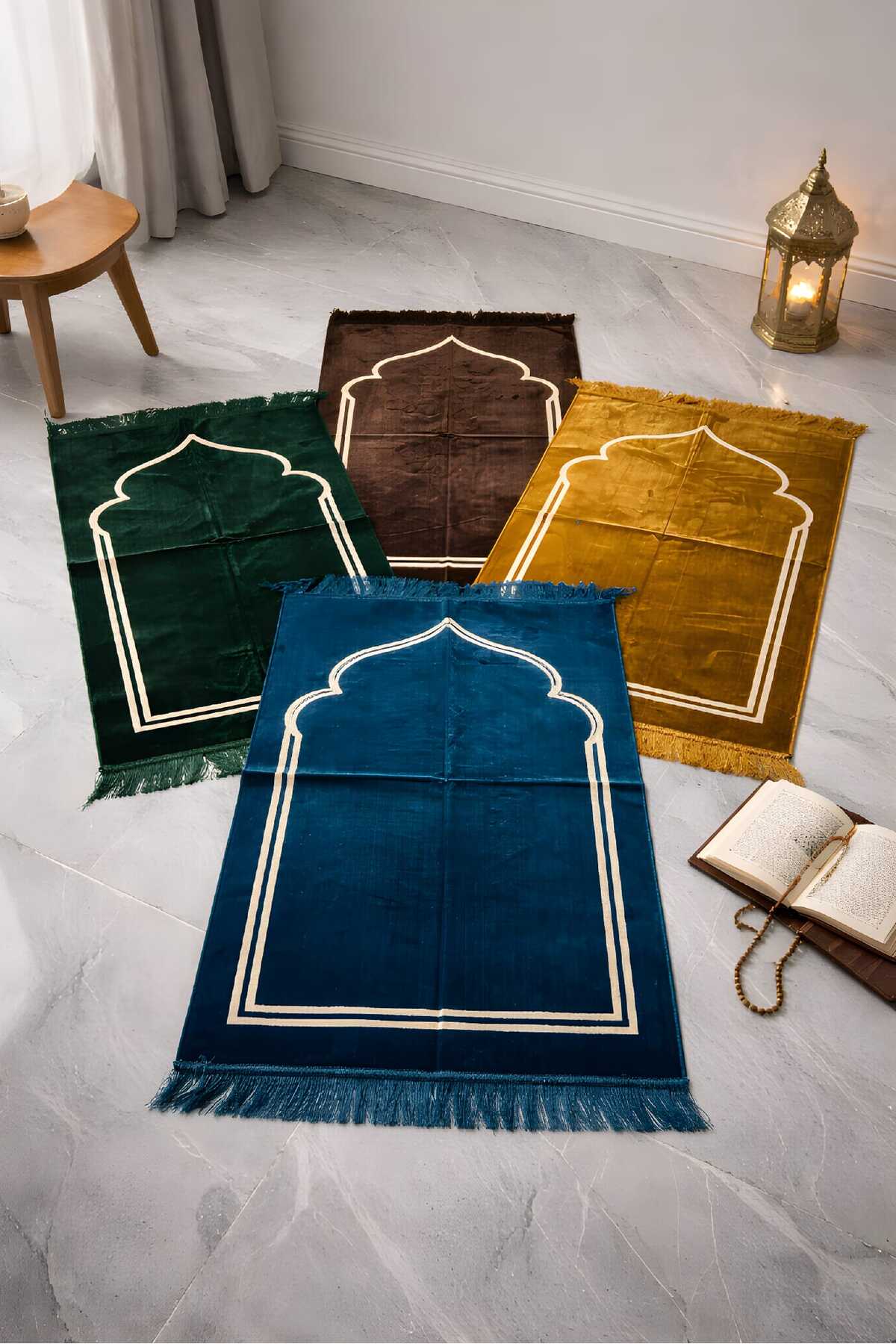 Sade Az Desenli Kadife Seccade Namazlık Sık Dokuma Dodya İplik Göz Yormayan Desen — görsel 4